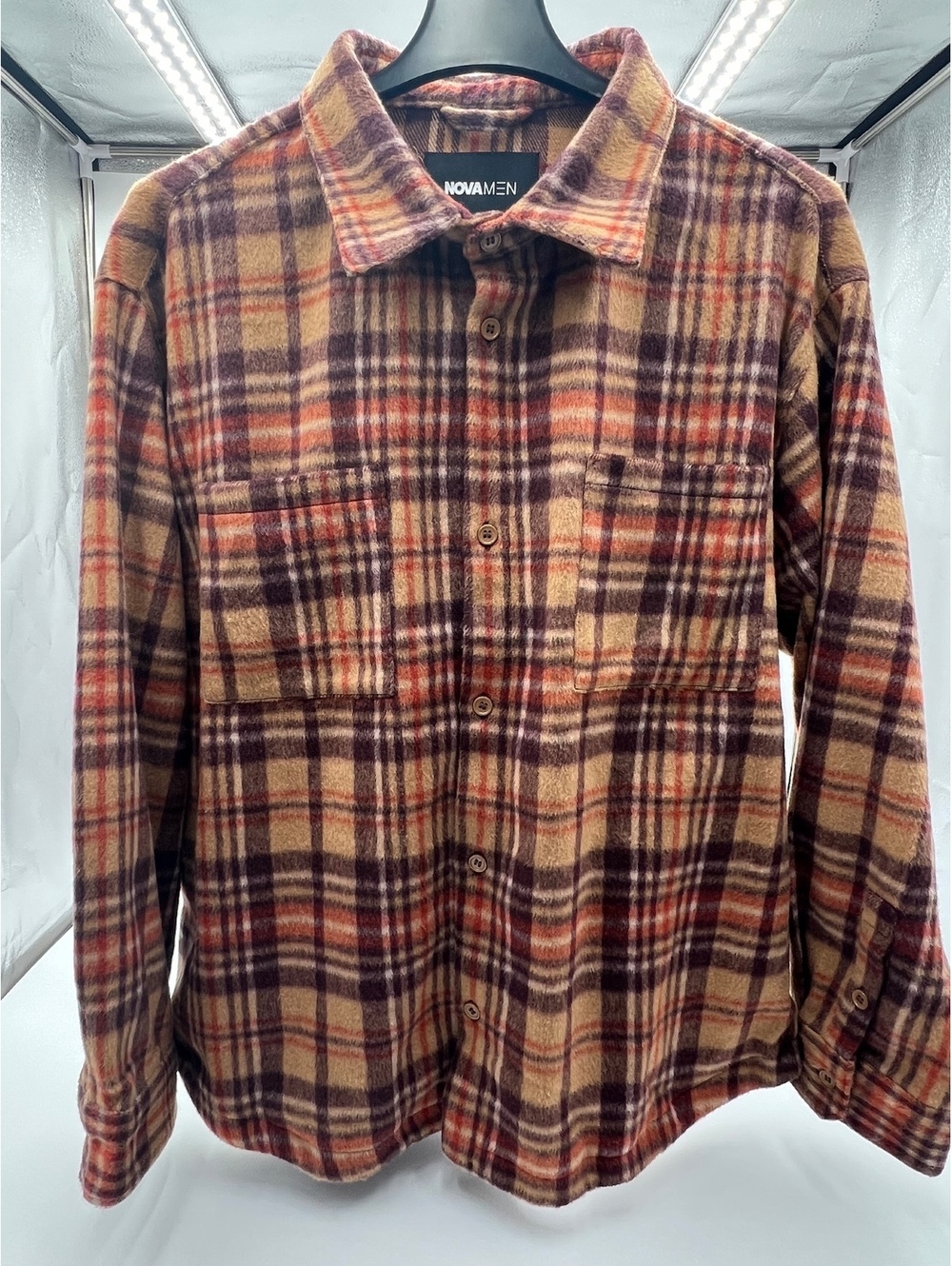 NovaMEN Men’s Plaid Flannel Long Sleeve Button Up Overshirt Shacket